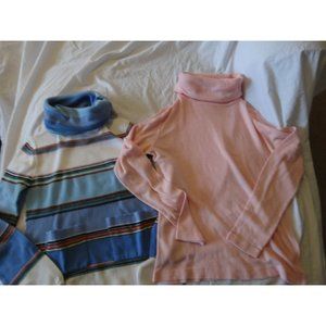 Vtg 70s Lot of 2 TURTLENECK Sweaters Pink Multi-color striped Ladies Junior Sz M